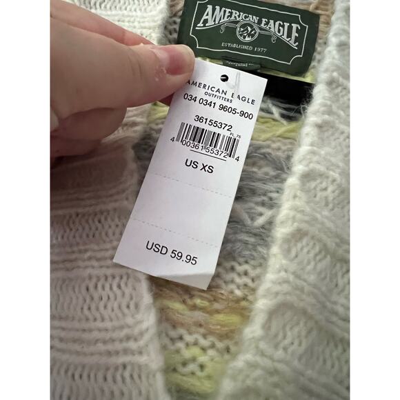 NWT American Eagle Women's Soft & Cozy Fair Isle Sweater Hoodie Multicolor SZ XS - Picture 9 of 12